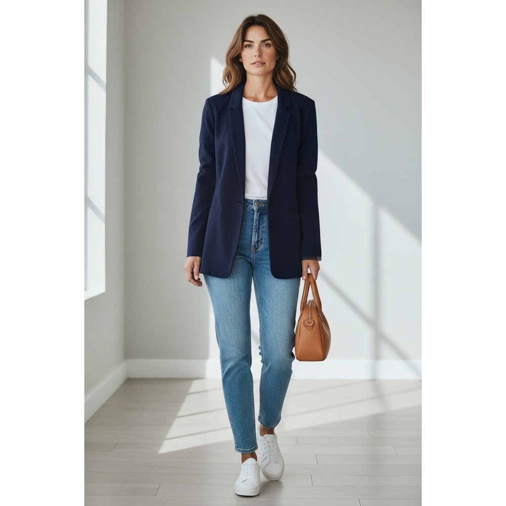 Citrus Womens Navy Blue Single Button Blazer Jacket Size XL NWT